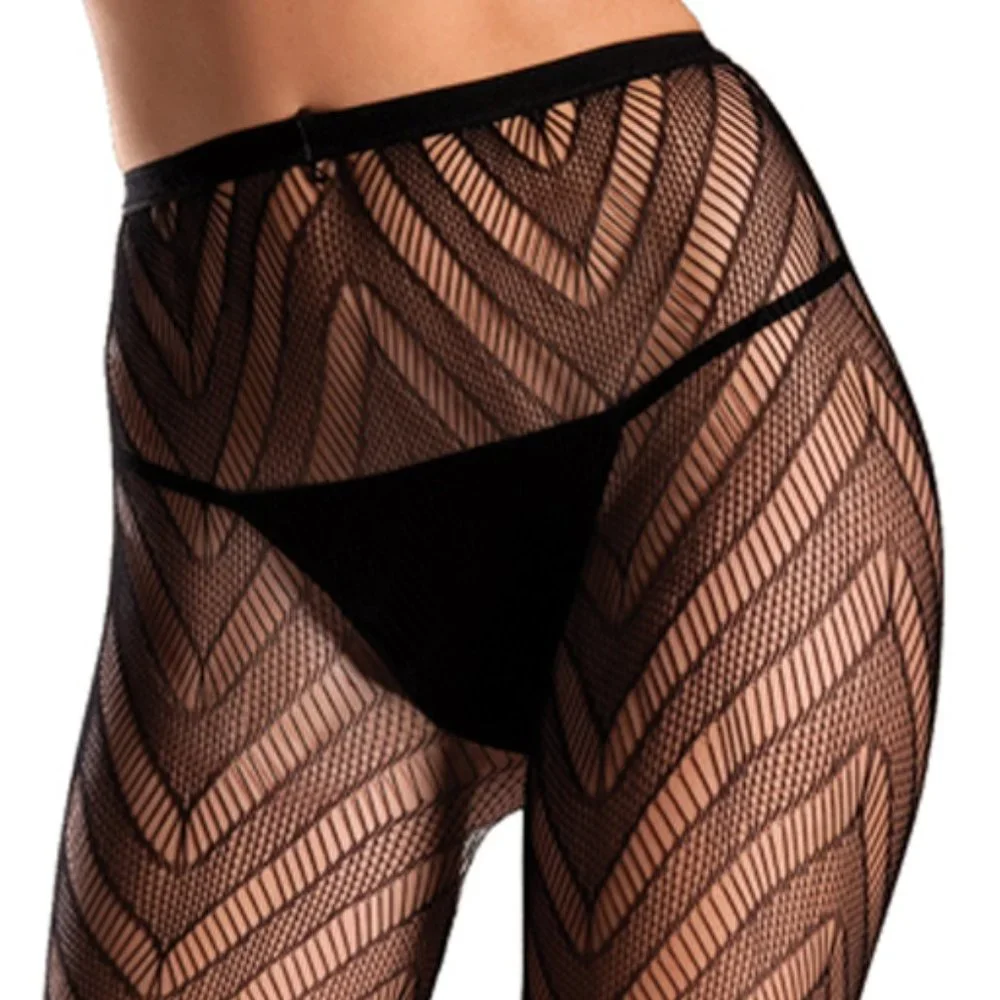 Chevron Pantyhose Striped Fishnet Black